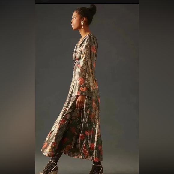 NWT Caballero Anthropologie Deep V-Neck Maxi Floral Dress Size XXS - Picture 2 of 6